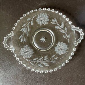 Vintage Imperial Candlewick 2 Handle Serving Plate w/ W.J. Hughes Etching